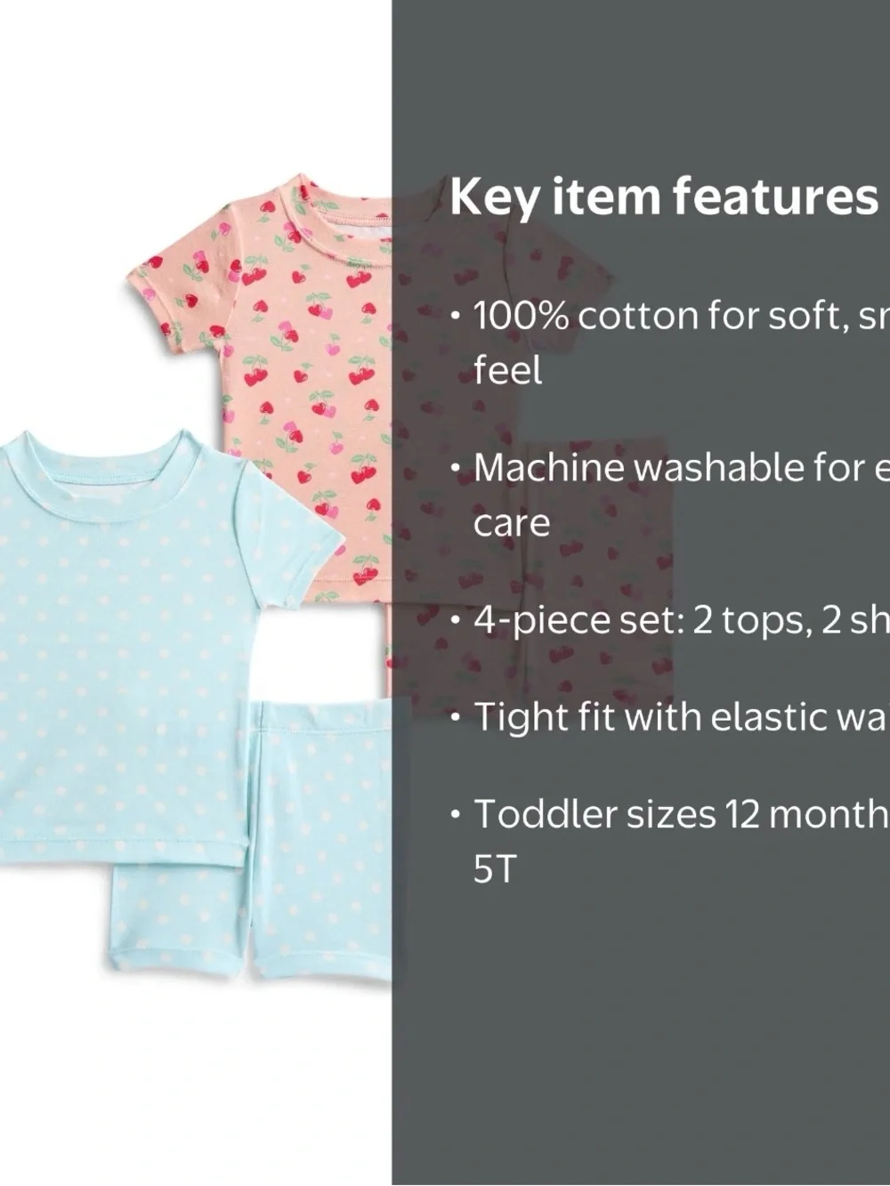 wonder nation Pink Cherry & Light Blue Dot Kids Short Sleeve Pajama 2-Pack